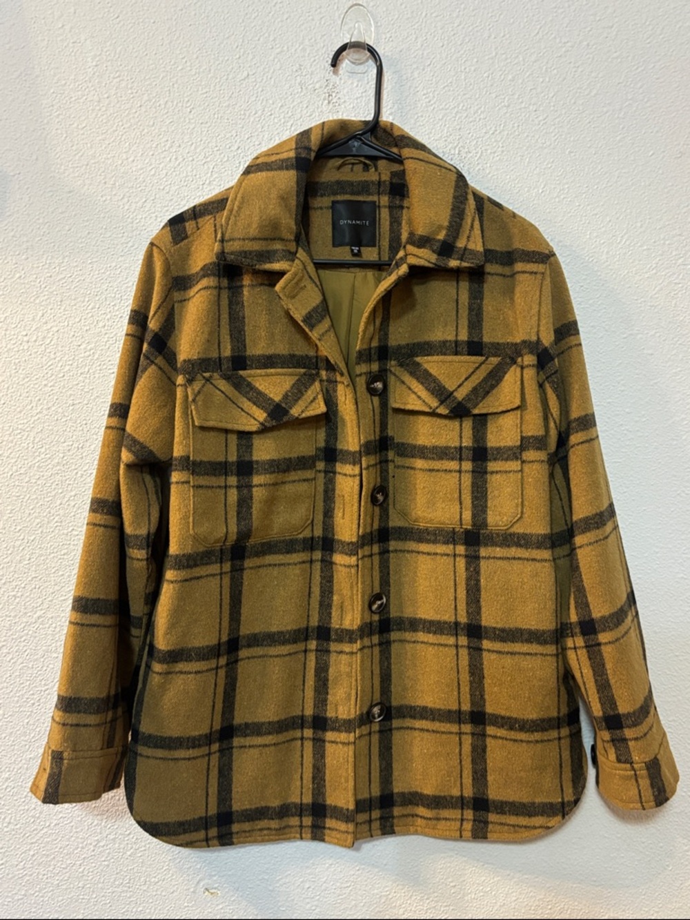 Dynamite Mustard and Black Plaid Utility Shacket
